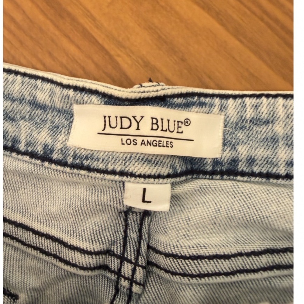Judy Blue American Flag Denim Shorts Women's Large High Rise Frayed Hem Stretch - Picture 4 of 7